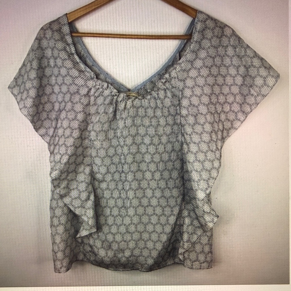 Anthropologie Moulinette Soeurs Blue Gray Ruffle BLURRED BLOOMS Top Size 8